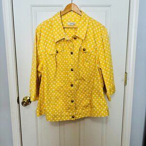 CHRISTOPHER & BANKS CJ BANKS POLKA DOT YELLOW AND WHITE  TRUCKER DENIM JACKET